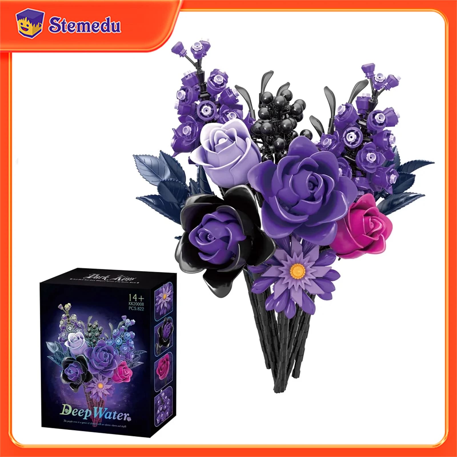822PCS MOC Gotico Viola Rosa Fiori Building Blocks Artificiale Botanico Decor Giocattoli San Valentino Fidanzata Compleanno Mattoni Regalo