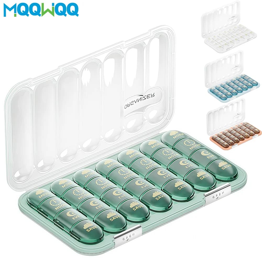 1 week table holder organizer 3/4 times a day, napkin with 21/28 compartments for vitamins, supplements, drugs, travel