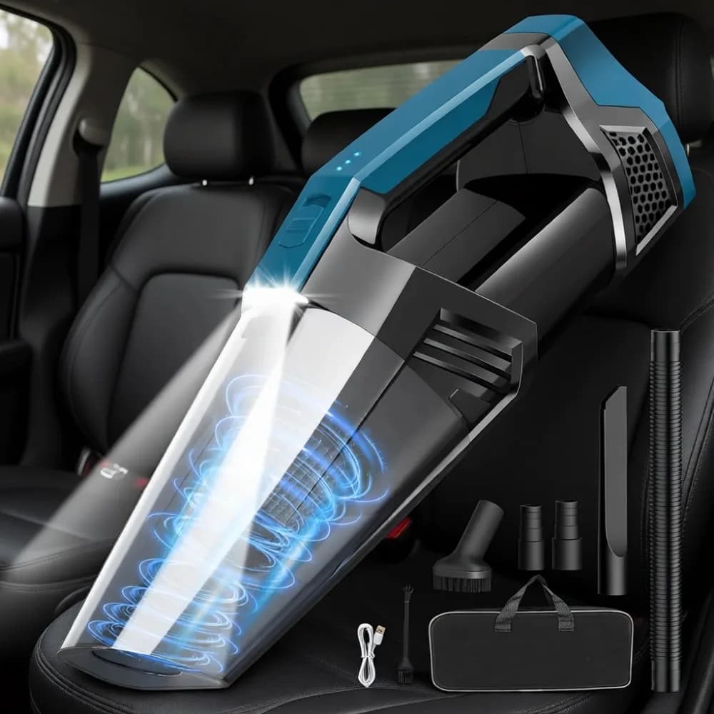 Aspirapolvere portatile senza fili, leggero, ad alta potenza, con LED, per auto, casa, ufficio, peli di animali domestici