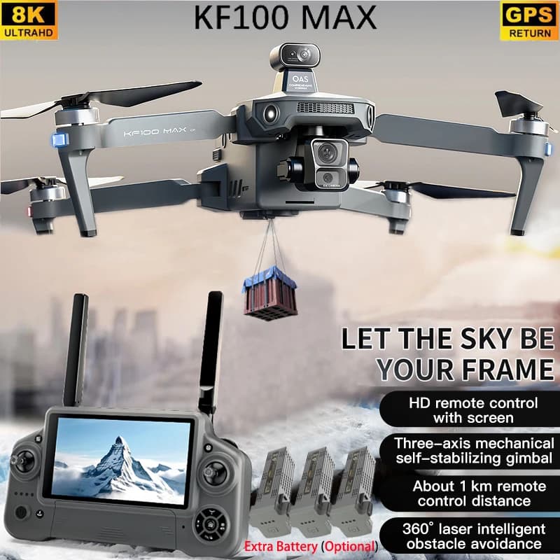 KF100 MAX GPS Drone 4K Fotocamera 3-Axis Gimbal WIFI Evitamento Ostacoli Touch Screen FPV Brushless EIS Elettronico RC Quadcopter Giocattoli