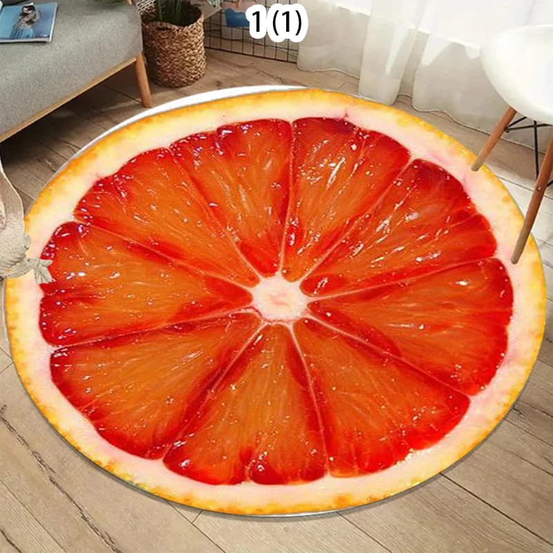 Realistic Grapefruit Slice Round Rug Funny Food Print Non-Slip Floor Mat Kitchen Bedroom Playroom Home Decor Carpet