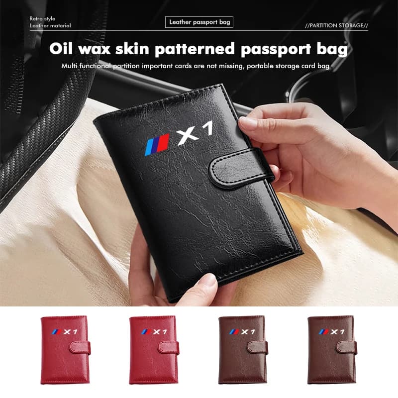 For BMW Leather Strap Passport Bag RFID Travel Wallet Card Ticket Holder E30 E34 E36 E39 E46 E52 E53 E60 E61 E62 E70 E71 E83