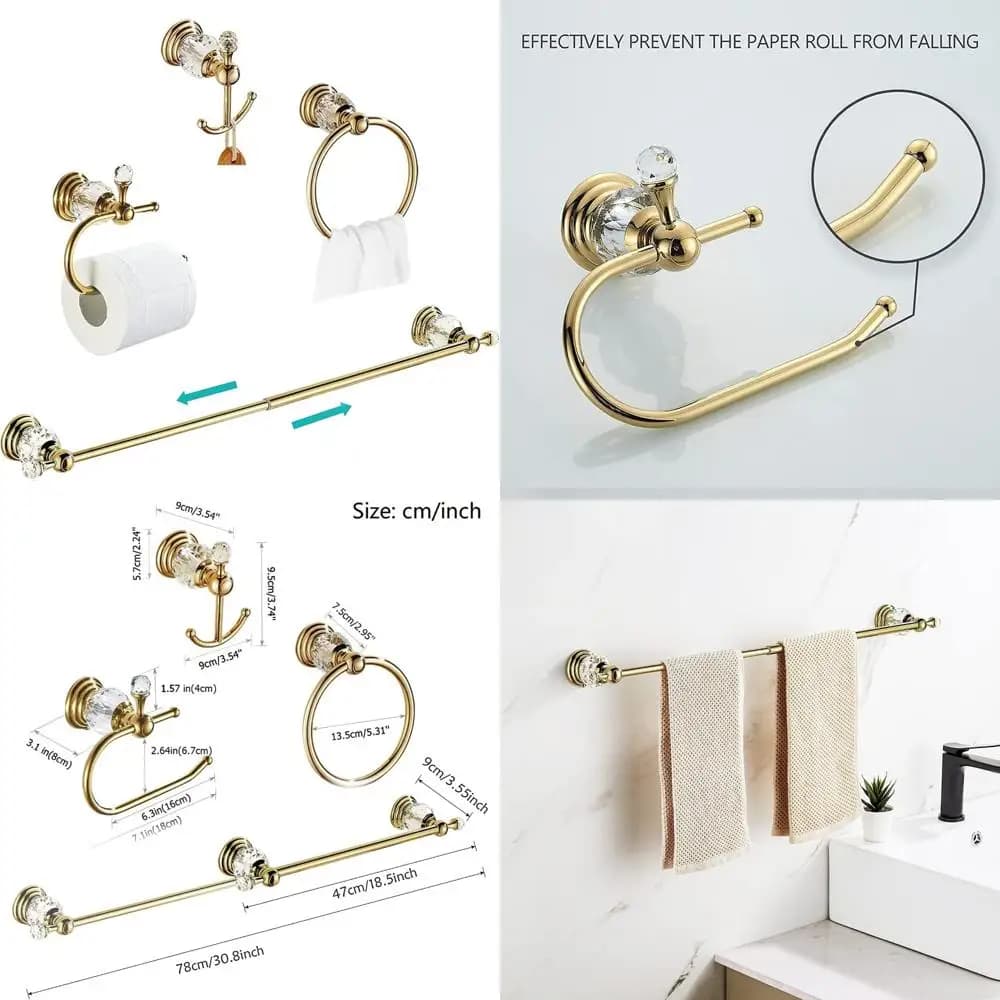 Set di accessori per il bagno in ottone cristallo - Portasciugamani a parete, porta carta igienica, porta asciugamani, ganci per accappatoio, accessorio da 4 pezzi