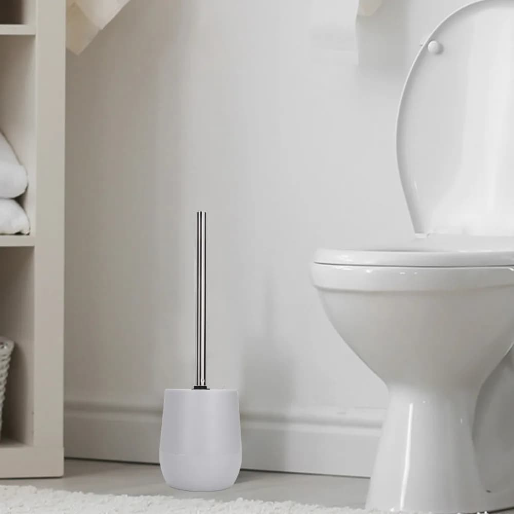 Stainless Steel PP Toilet Bowl Cleaner Brush Lockable Thread Gray White Toilet Brush Set Flexible Long Handle Convenient