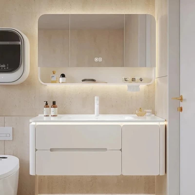 Mobiletto da bagno moderno classico hotel illuminazione bianca WC di lusso mobiletto da bagno specchio Salle De Bain Armoire Furniture