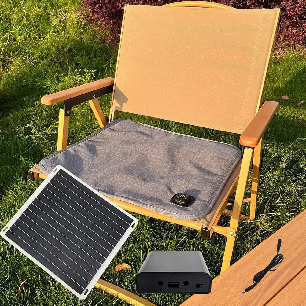 Tappetino per sedia fotovoltaico Coperta riscaldata solare Attività all'aperto Costruzione in ABS e flanella Tre impostazioni di temperatura