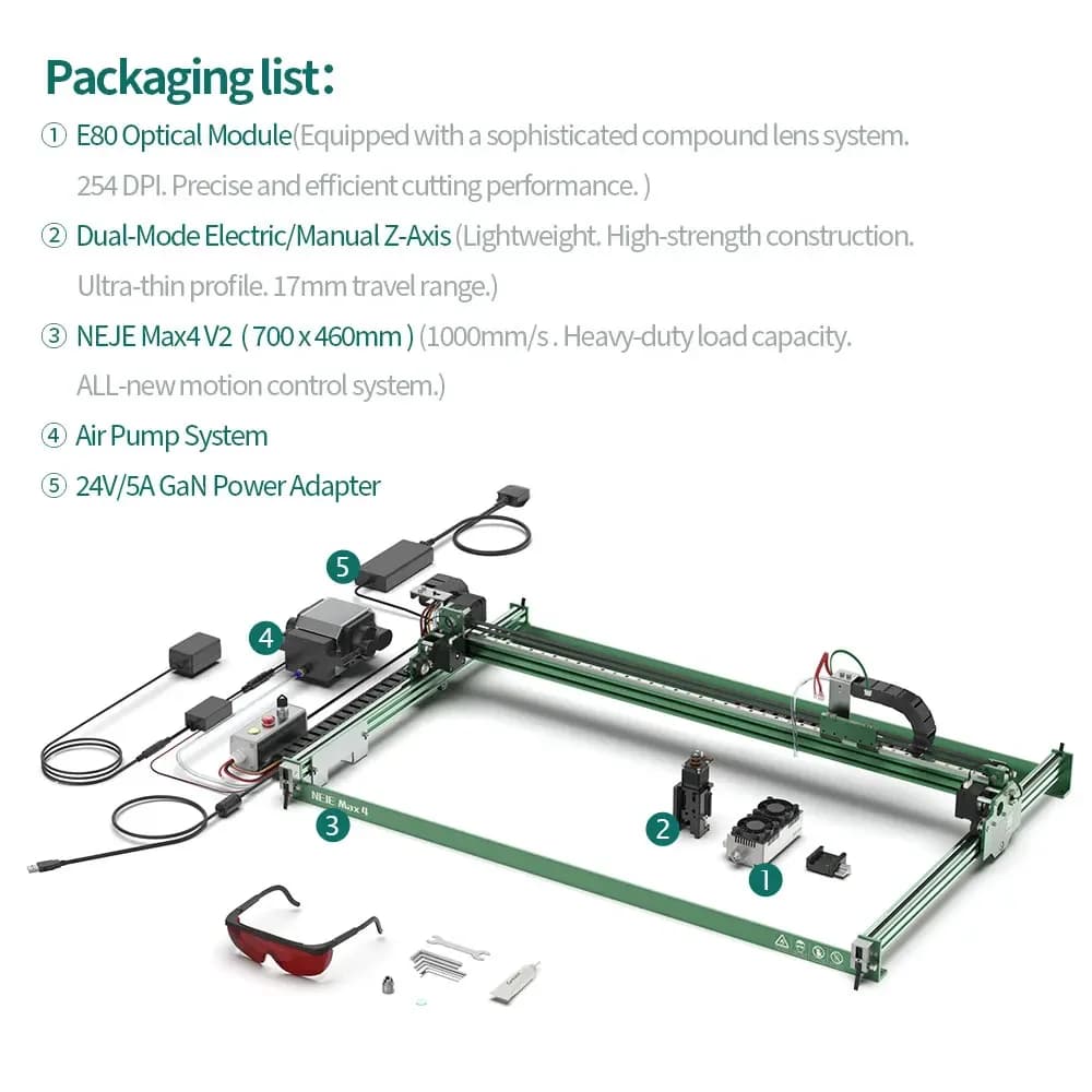 Limited Offer: NEJE Max Laser Engraving System 4 V2-1000 mm/s 24 W Wood/Swire/Vetro/MDF Z Axis with Automatic Leveling