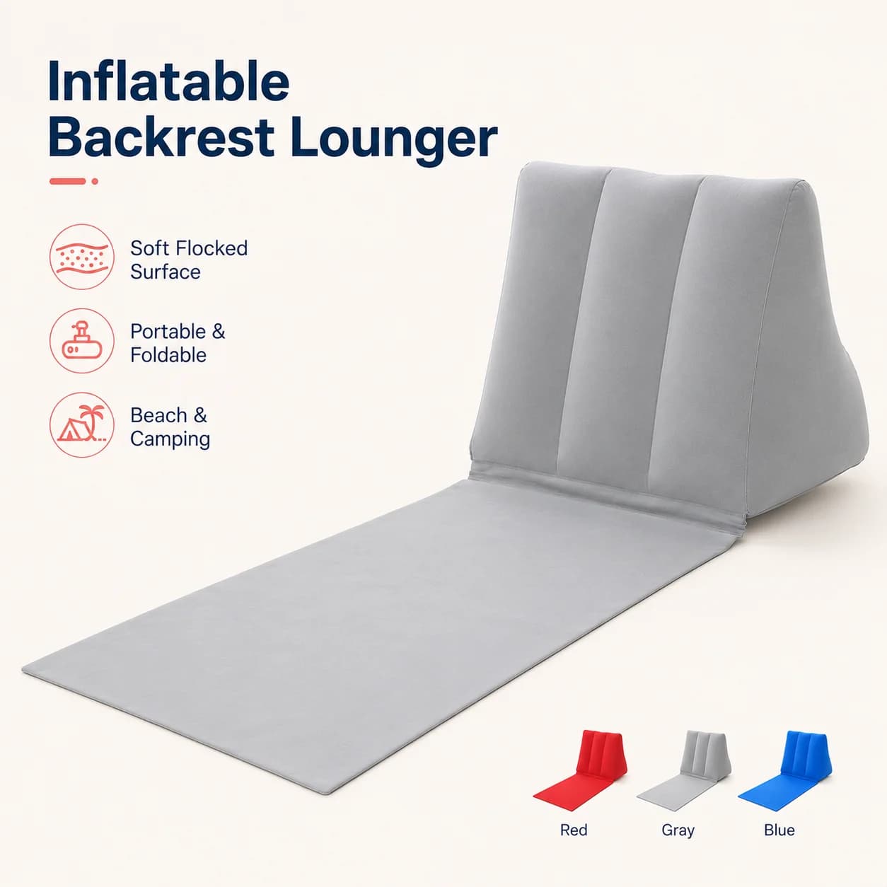 Flocked Velvet Inflatable Pillow Thickened Air Cushion Folding Back Support Pillow Beach Camping Travel Sofa Bed Use Portable