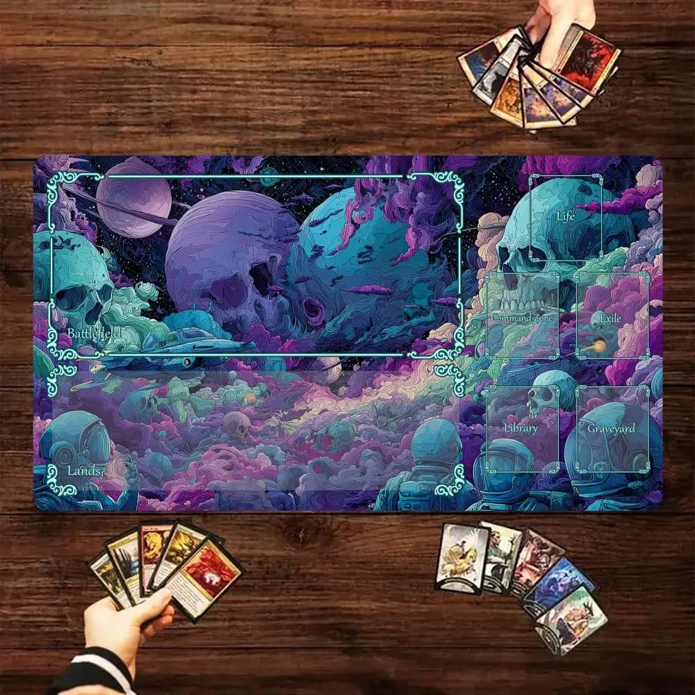 Tappetino da Gioco Fantasy Skeleton Planet Magic Card Battle Mat MTG con Base Antiscivolo 35X60CM, Tappetini da Gioco per TCG