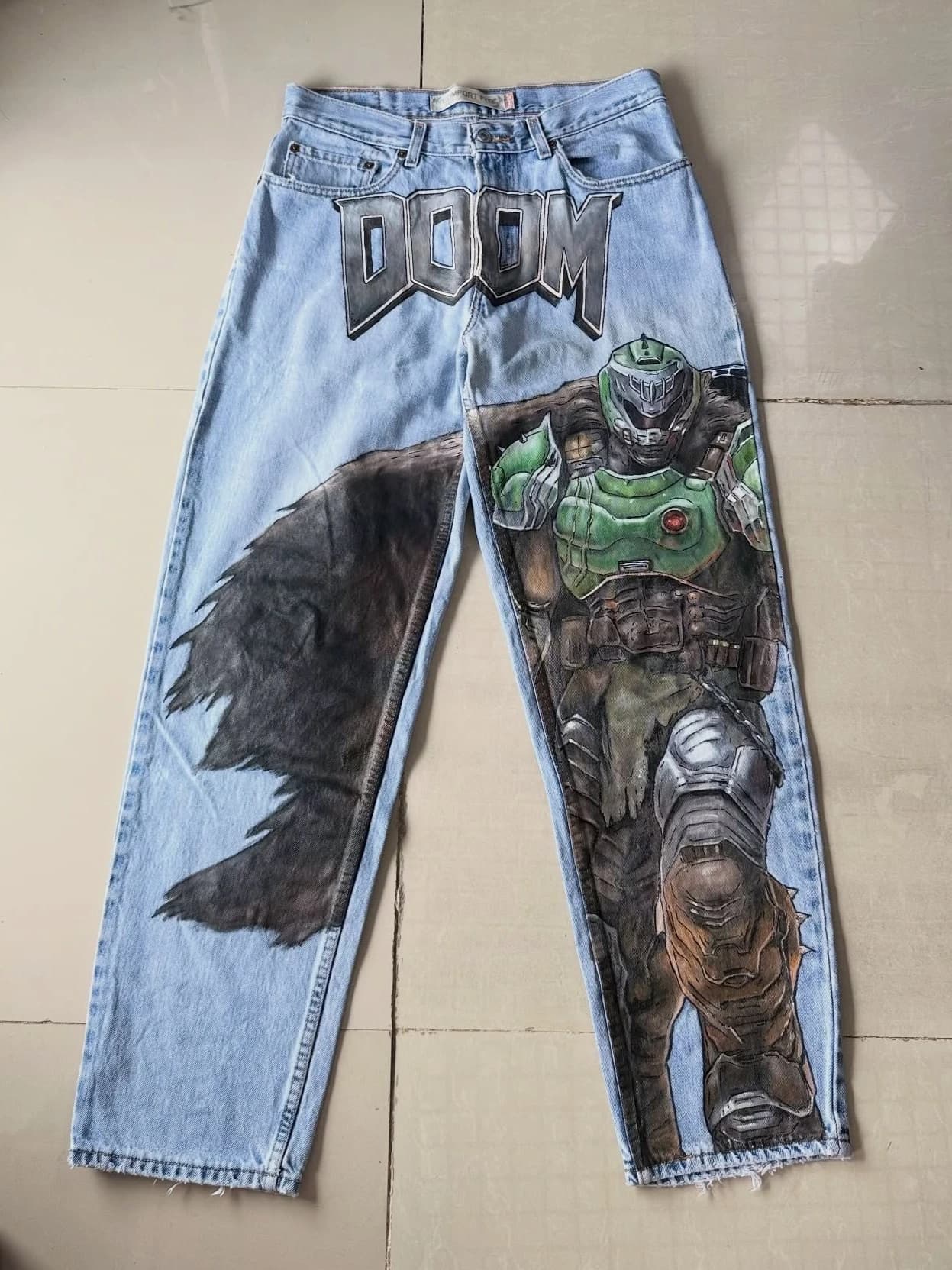 Nuovo gioco Anime Jeans larghi con grafica Pantaloni Y2k unisex Streetwear gotico Jeans blu oversize per abiti vintage da donna