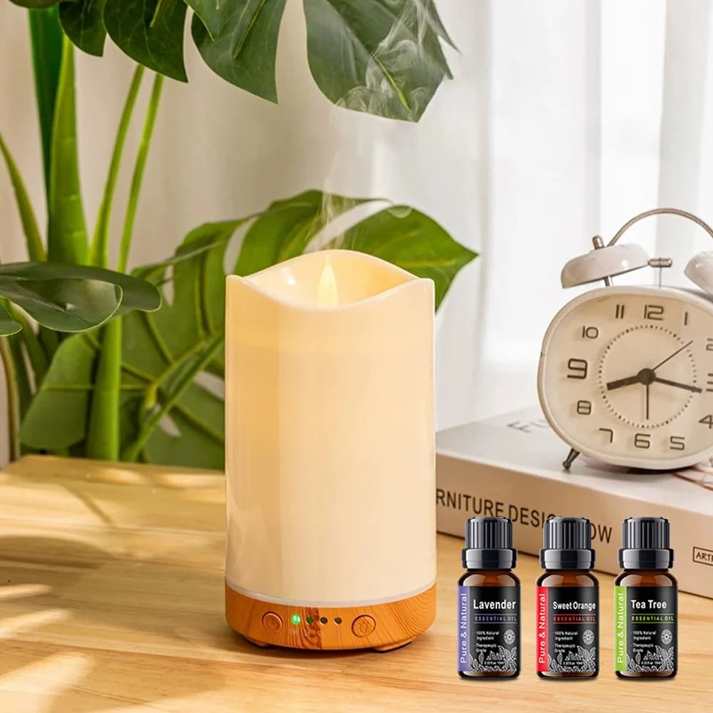Umidificatore per aromaterapia con timer e luci che cambiano colore, include 3 oli essenziali