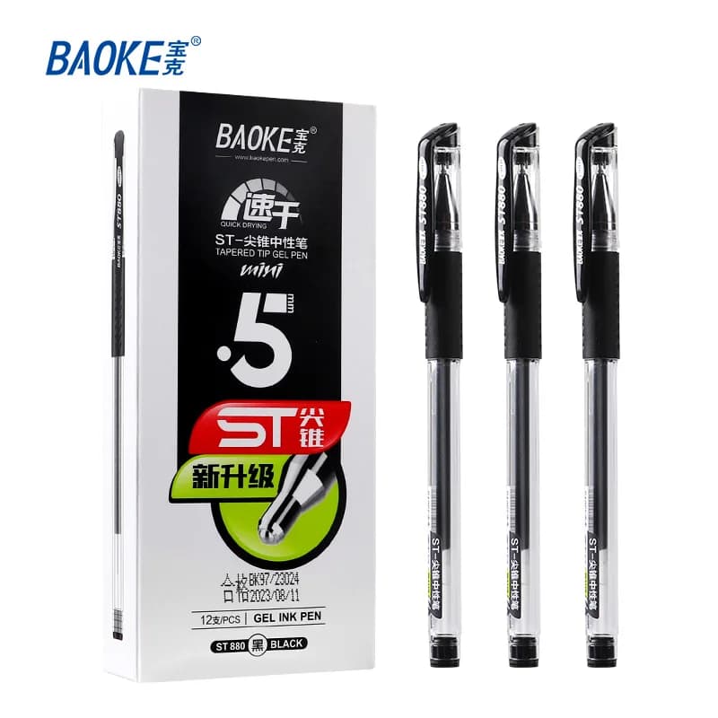 BAOKE ST880 Penna a inchiostro gel con punta ST da 0,5 mm Penna nera blu rossa Penna da ufficio per studenti con impugnatura in gomma per scrittura liscia ad asciugatura rapida
