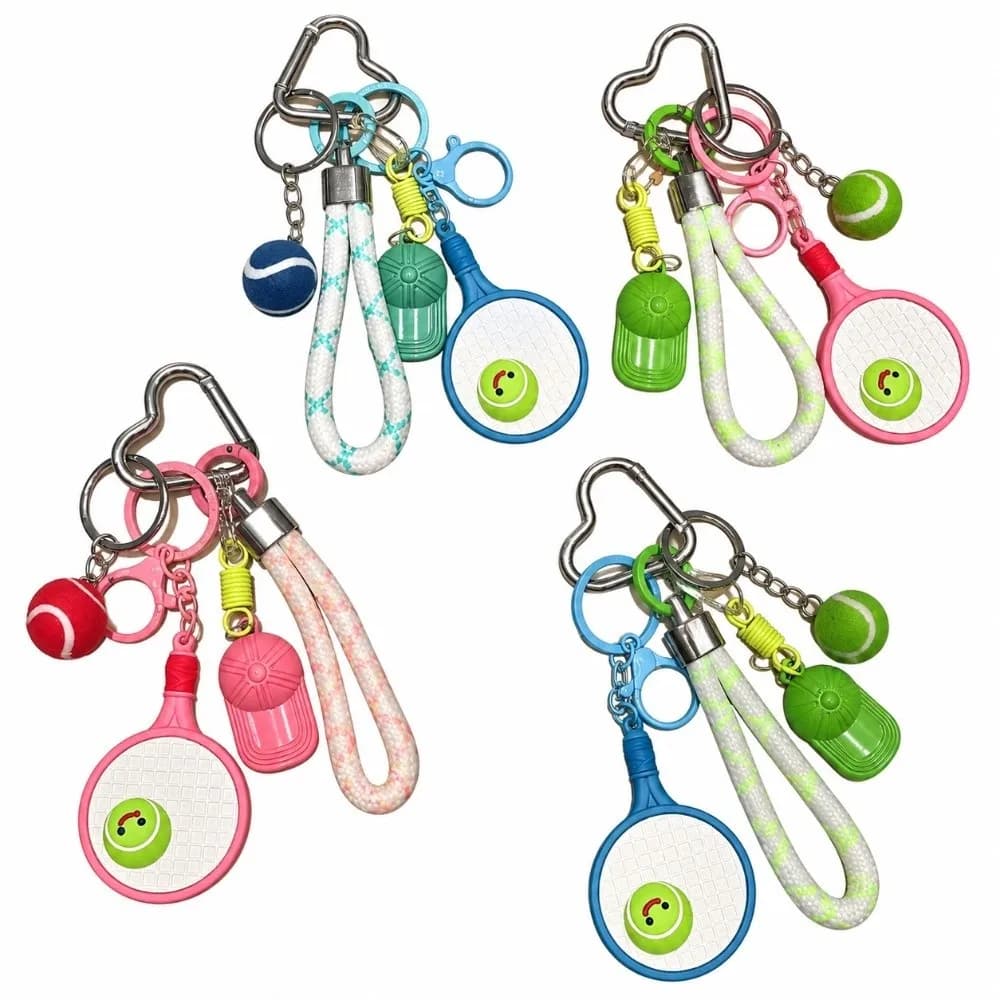 Creative Tennis Ball Tennis Racket Keychain PVC Baseball Cap Backpack Pendant Car Hanging Keyring Women Man