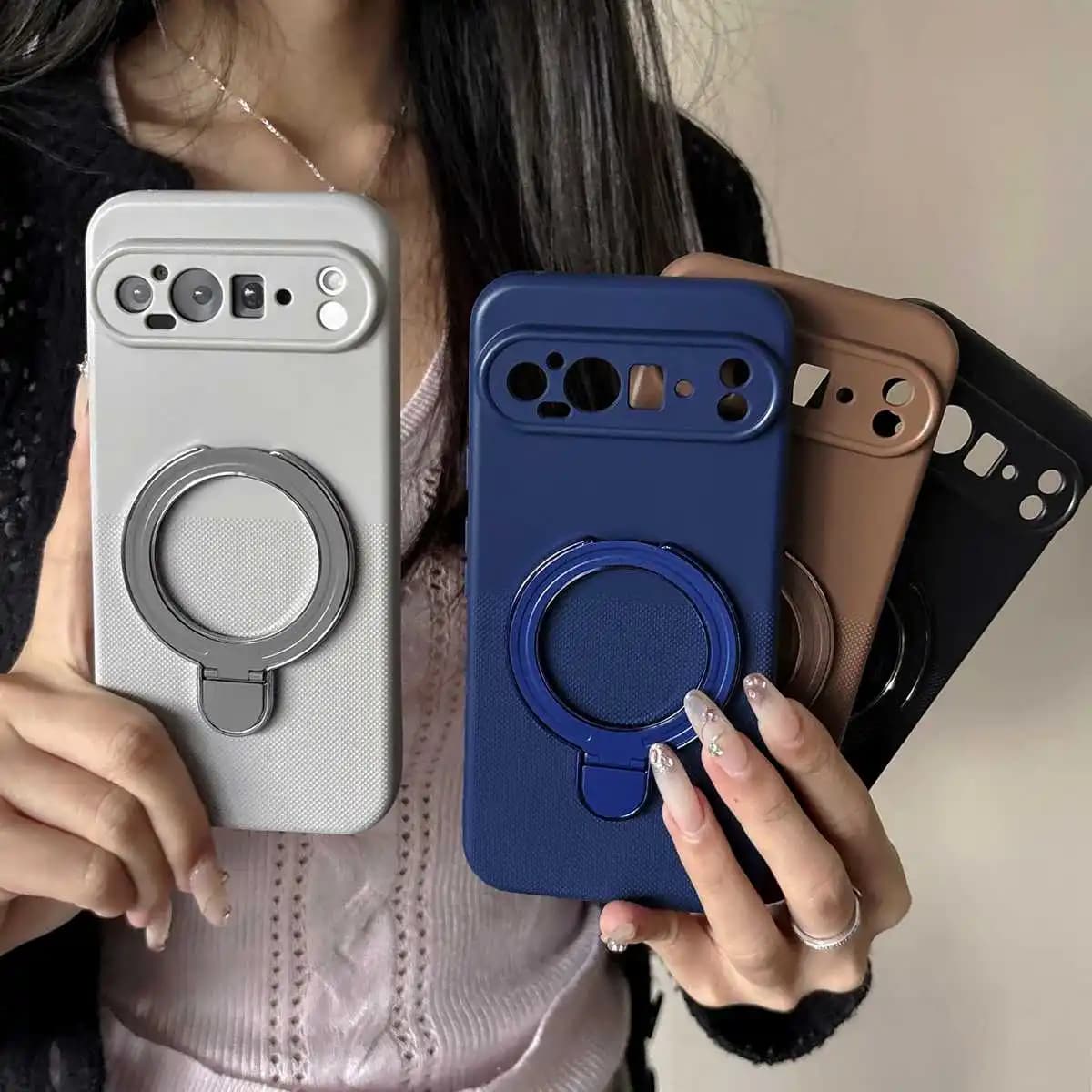 Polka Dot Silicon Holder Stand Ring Phone Case for Motorola Moto G86 G56 G06 G05 G15 G57 G67 G54 Power G64 G85 5G G17 Cover