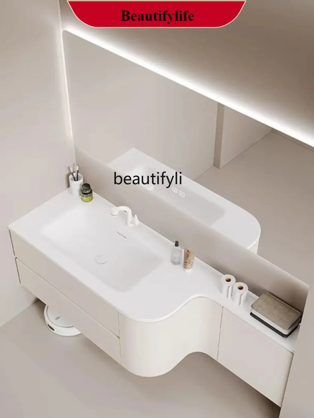 A185 Combinazione di mobili da bagno in rovere europeo antico Lavabo dal pavimento al soffitto Armadietto a specchio Lavabo vintage Solu