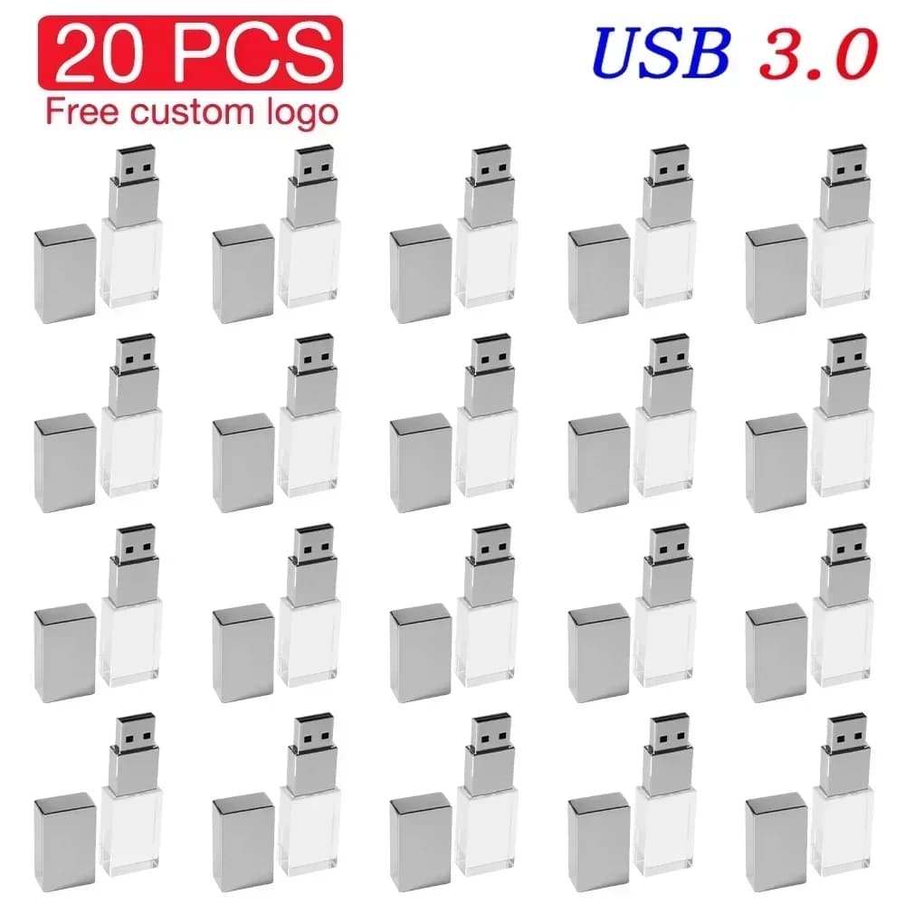 20 PZ JASTER Crystal USB 3.0 Flash Drive 128 GB Logo personalizzato gratuito Memory Stick 64 GB Delicato regalo aziendale Pen Drive 32 GB U Disk