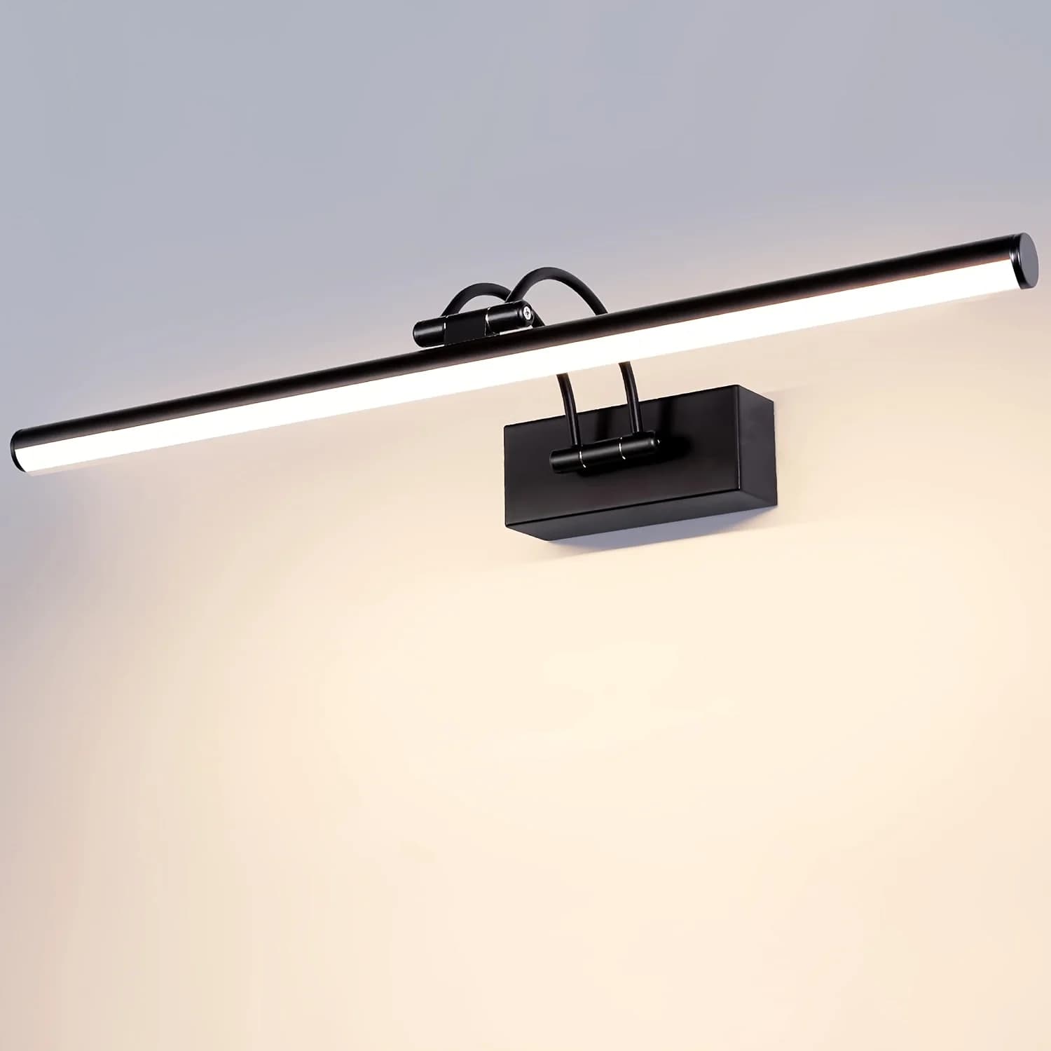 Lampada frontale moderna a specchio dimmerabile minimalista a LED nera da 16,2 pollici (41 cm), luce girevole per bagno/sala studio