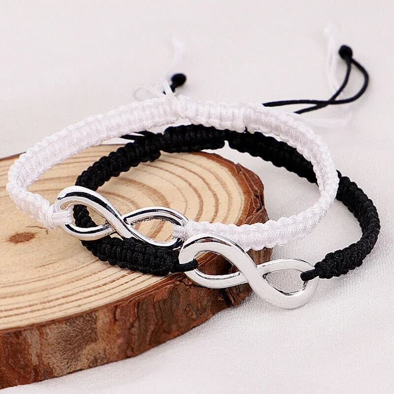 Braccialetto fatto a mano da donna nero bianco rosso con catena a corda 8 Infinity Charm Love Couples bracciale per gioielli da donna