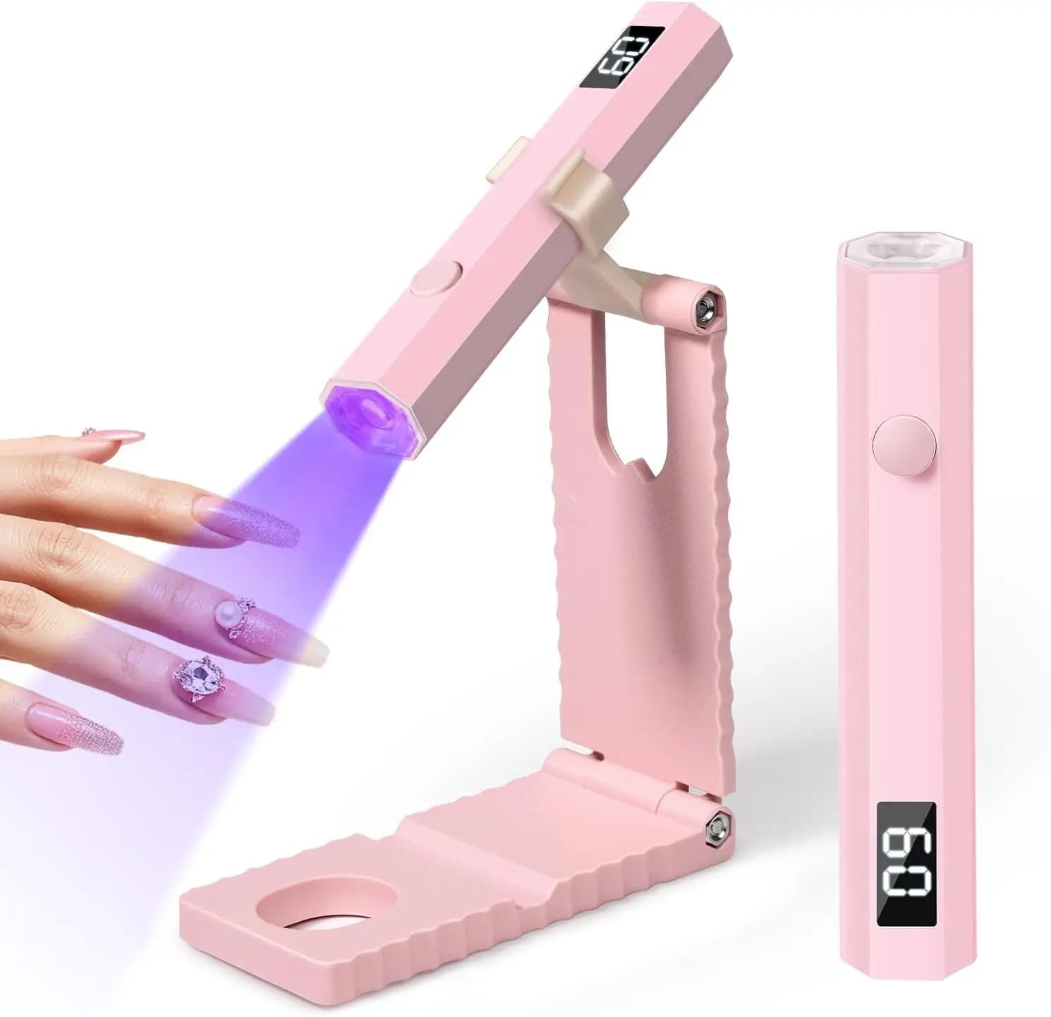 Mini Nail Lamp Set With Bracket Time Display Portable Portable Family Fast Drying Torch Machine For Drying Rechargeable Nails Uv