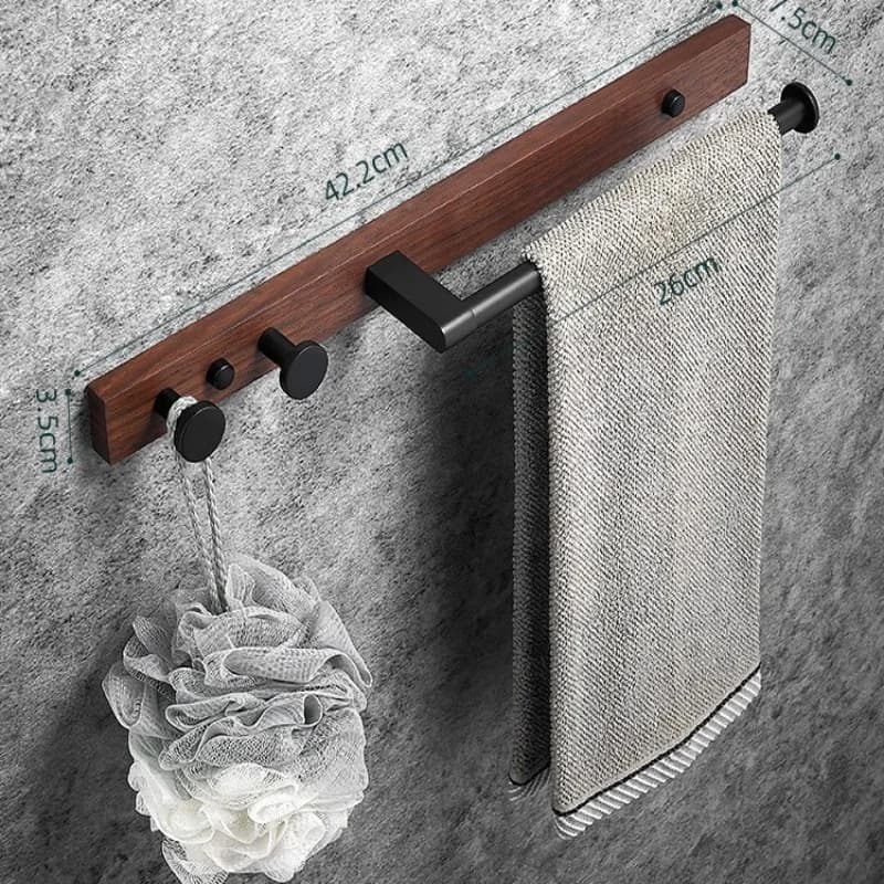 Porta asciugamani da bagno in legno e alluminio Porta asciugamani breve Nero 42,5 cm Porta asciugamani da parete Porta asciugamani da bagno Porta asciugamani