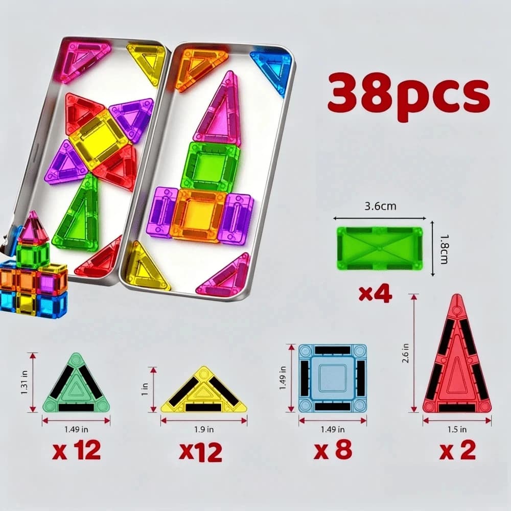 38/46pcs Magnetic Building Block Toy, Mini Magnetic Tiles Set With Metal Box,Perfect Gift For Boys And Girls 3+