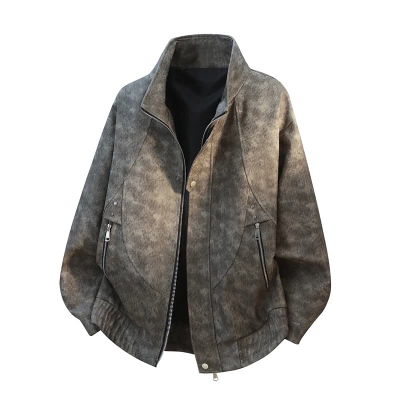 Giacca in Pelle da Uomo Autunnale, Stile Americano Casual, con Chiusura a Cerniera, Maniche Lunghe, Antivento, per il Pendolarismo Quotidiano