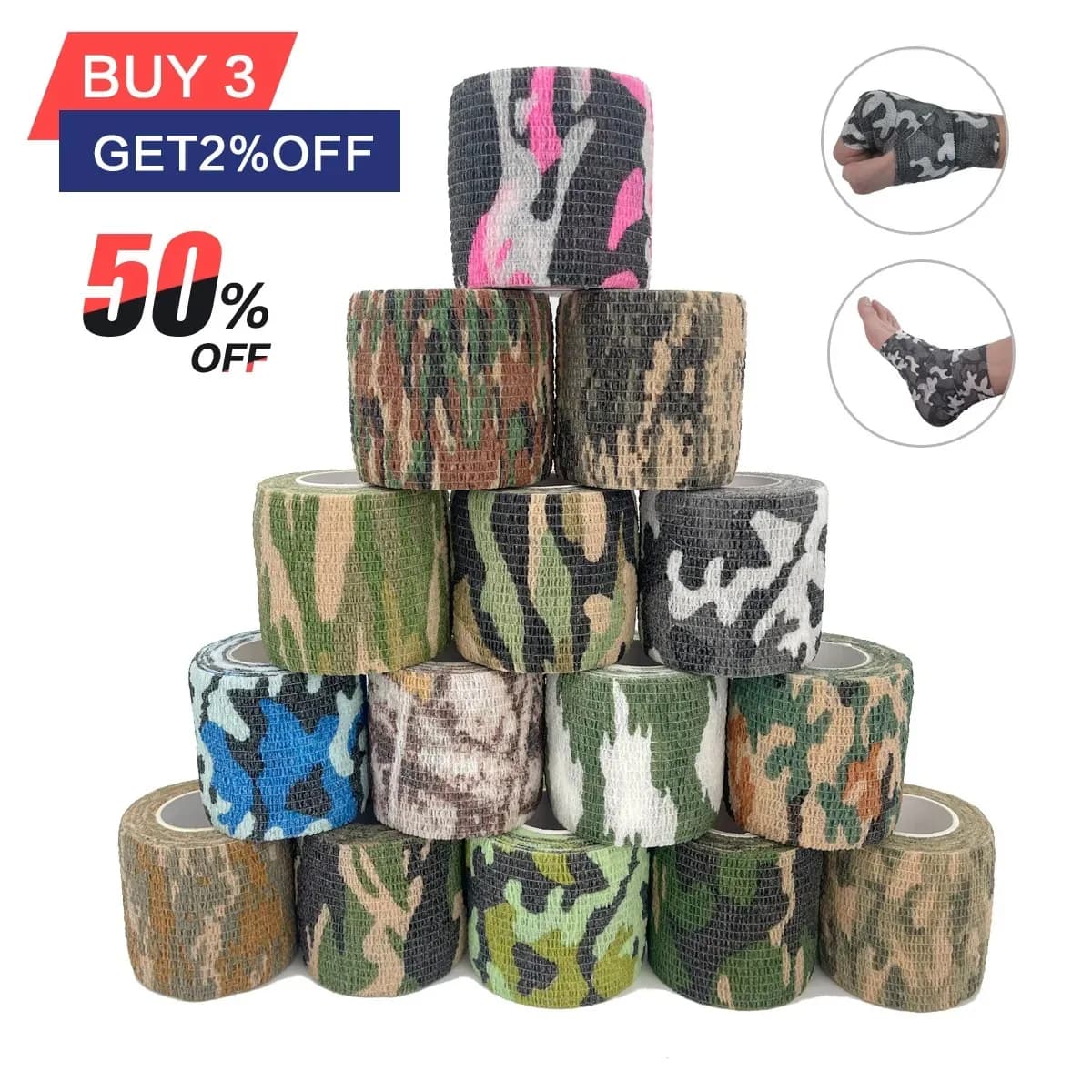 Hunt travestimento Elastoplast Camouflage nastro elastico avvolgente autoadesivo protezione sportiva caviglia ginocchio dito braccio fasciatura
