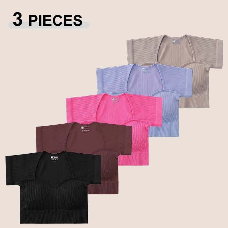 3pc Women Seamless Tight-fitting Sports T-shirt Quick-drying Short-Sleeved Yoga T-shirt Pilates Running Top Fitness Short Sleeve