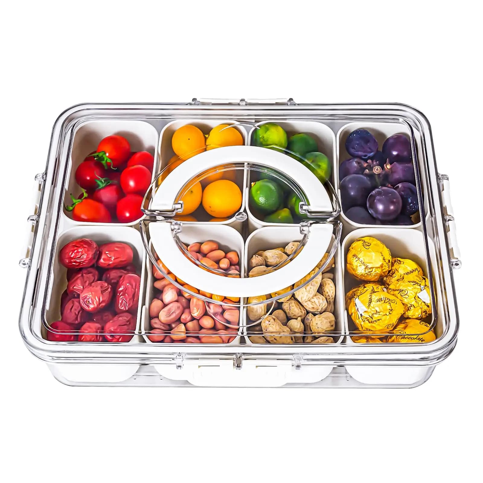 1pc split tray with lid and handle - portable snack box and cooked food container, perfect for gatherings