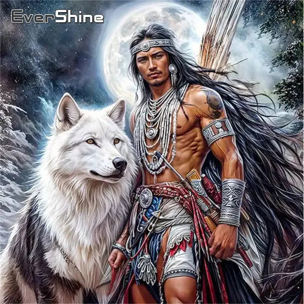Evershine New Arrival Diamond Mosaic Man Portrait Acrylic Craft Supplies Moon Diamond Painting Wolf Animal Dog DIY Unique Gift