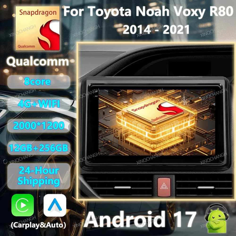 Android 17 Car Radio For Toyota Noah Voxy R80 2014 - 2021 QLED Carplay Auto Multimedia Stereo Video Player 4G LTE 5G WIFI GPS BT