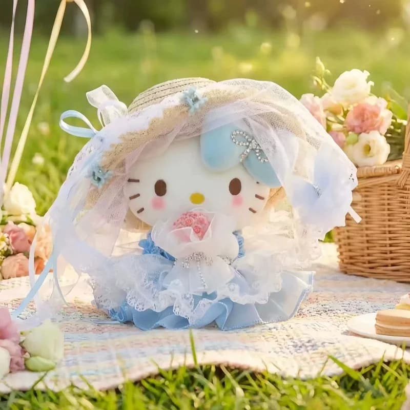 Portachiavi con bambola di peluche da 4 pollici, serie Hello Kitty in costume anime, in cotone PP, ciondolo kawaii per zaino scolastico