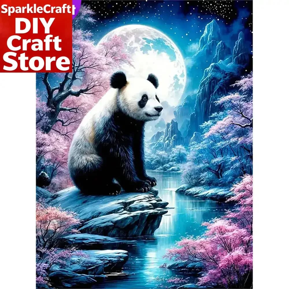1PC frameless Panda Diamond Painting Animal Cartoon DIY Suitable For Beginners Diamond Mosaic Moon Embroidery Wall Art