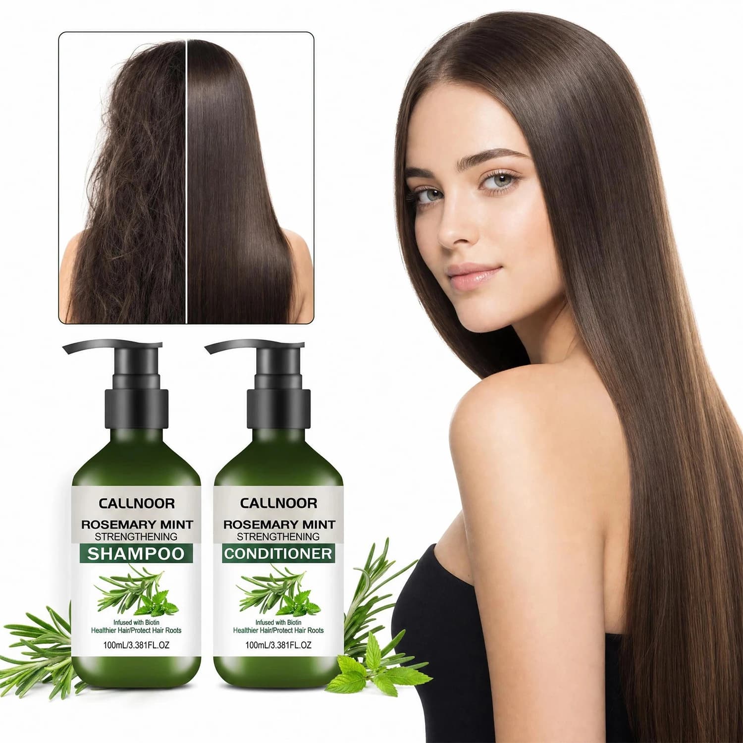 Rosemary Mint Shampoo & Conditioner Set, Biotin Infused, Strengthen Hair Root Nourish Damaged Hair 100ml*2
