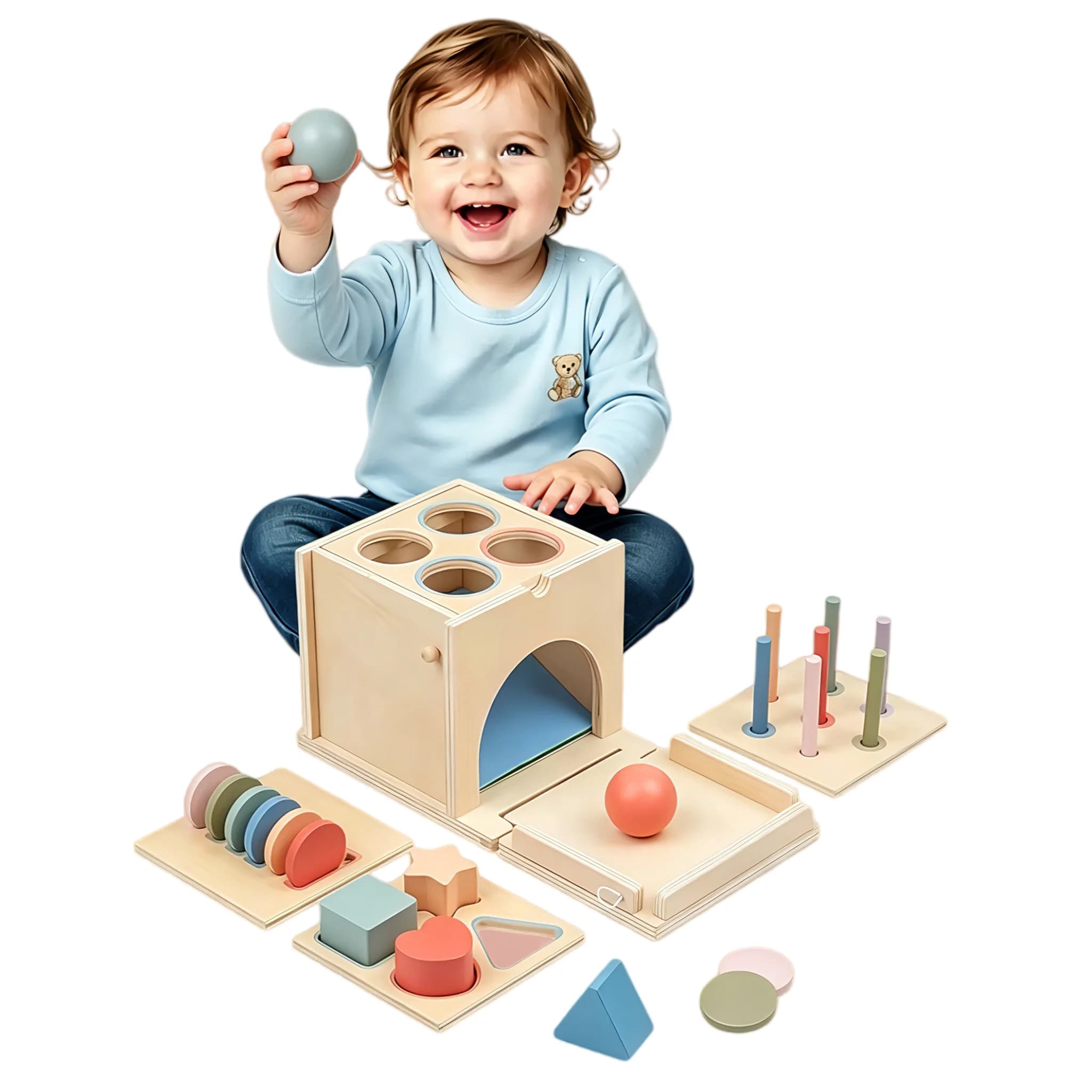 Montessori Wooden Shape Sorting Toy, Color Matching & Object Permanence Cube, Fine Motor Sensory Gift for Toddlers Boys Girls