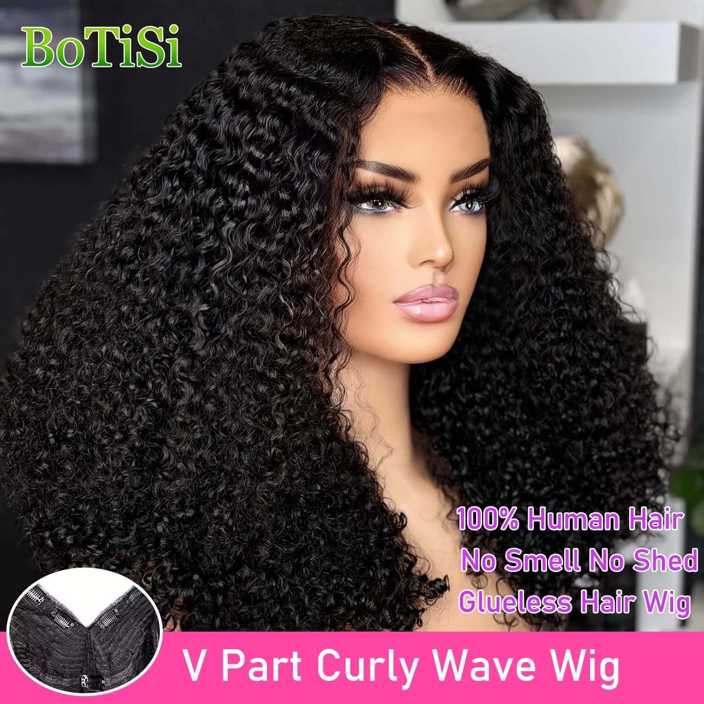 No Leave Out 30 Inch Curly Wigs Brazilian Human Hair 5A Invisible Part V Human Hair Wig with Clip For Women Hair with 200% Density