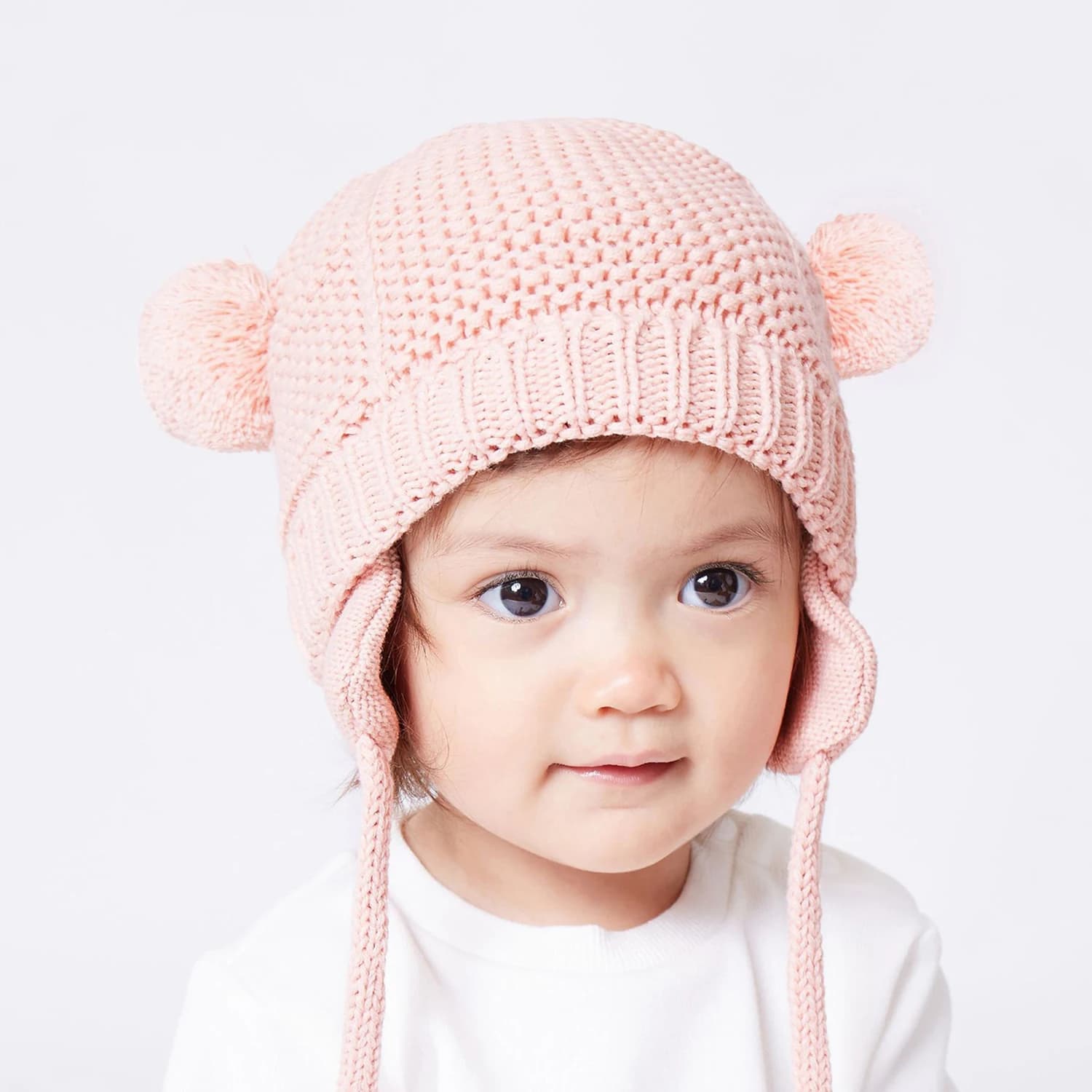 Bambino Inverno Paraorecchie Cappello Infantile Della Ragazza del Ragazzo Orecchie Carine Cappello Bambino Maglia Orso Foderato In Pile Sottogola Beanie Doppio Pompon Berretto da Neve
