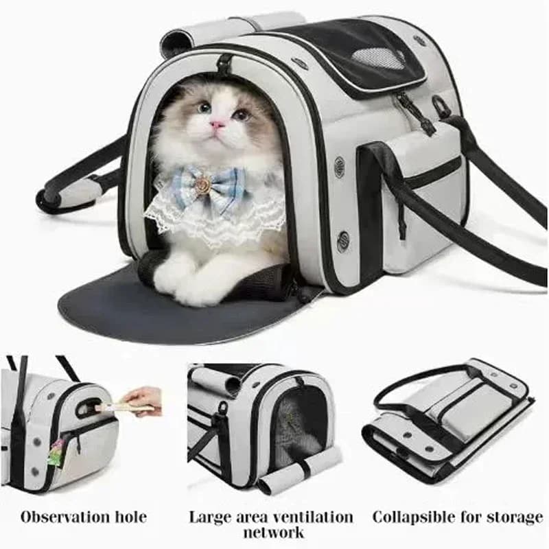 Collapsible Large Space Pet Carrier, Breathable Oxford Fabric with Multiple Air Vents, Portable Crossbody Travel Bag for Small Dogs Cats Kittens, Outdoor Hiking Vet Visit