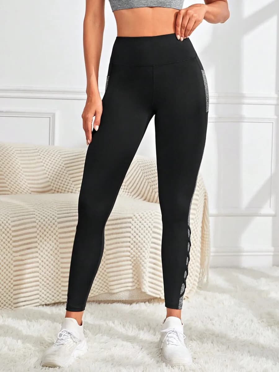 Leggings sportivi a vita alta con tasca laterale per telefono, pantaloni da yoga per donna