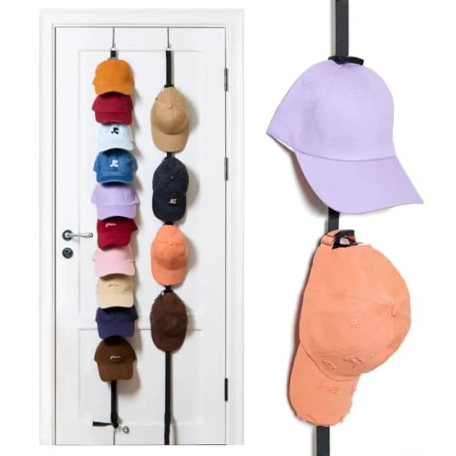 Hat Rack for Door, Over The Door Hat Organizer for Baseball Caps 2-Way Hanging Cap Organizer, 10 Adjustable Hooks, No-Drill, Sp