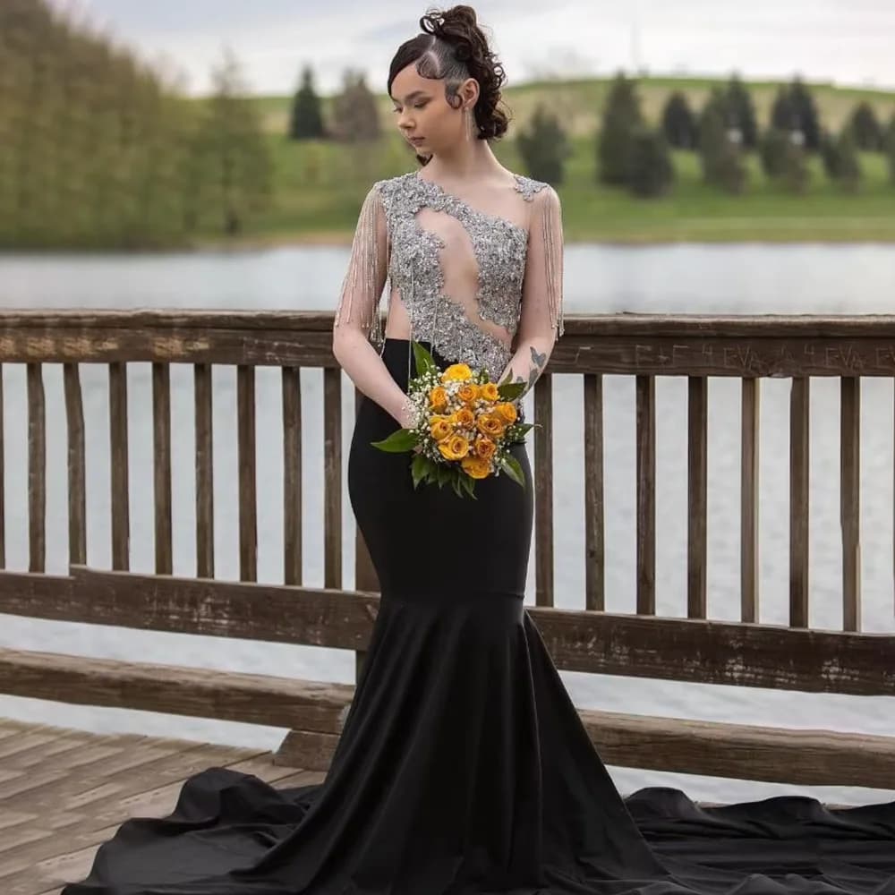 Abiti da ballo lunghi trasparenti sexy per ragazze nere 2025 Applique con strass Abito da sera per festa di compleanno per donne africane personalizzato