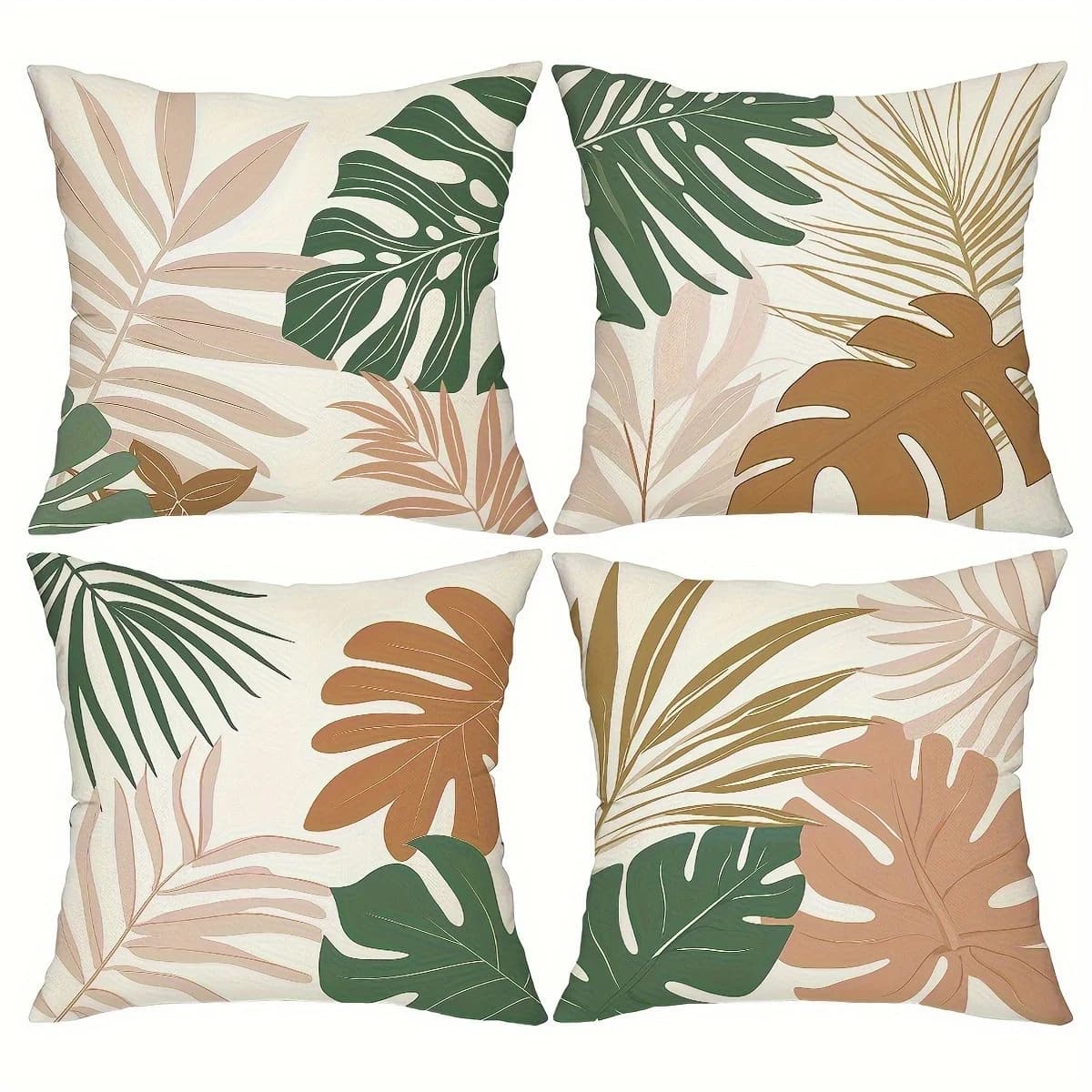 Boho Tropical Leaf Pattern Cushion Covers 40x40cm Beige Jungle Botanical Throw Pillow for Sofa Home Decor