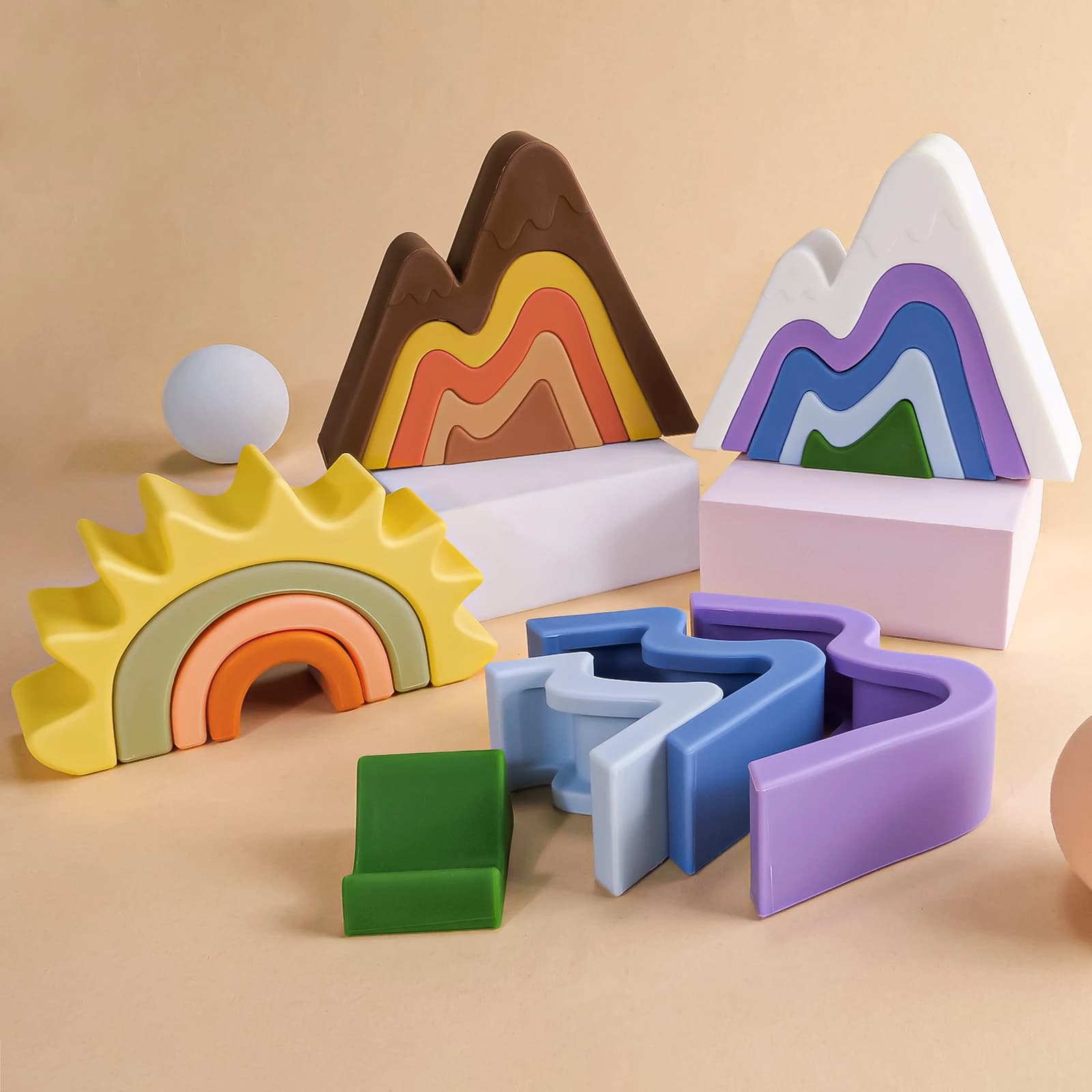 4 pz/set Baby Silicone Building Block BPA Free Rainbow Soft Block 3D Educational Montessori Toys Baby massaggiagengive Gift Stacking Toy