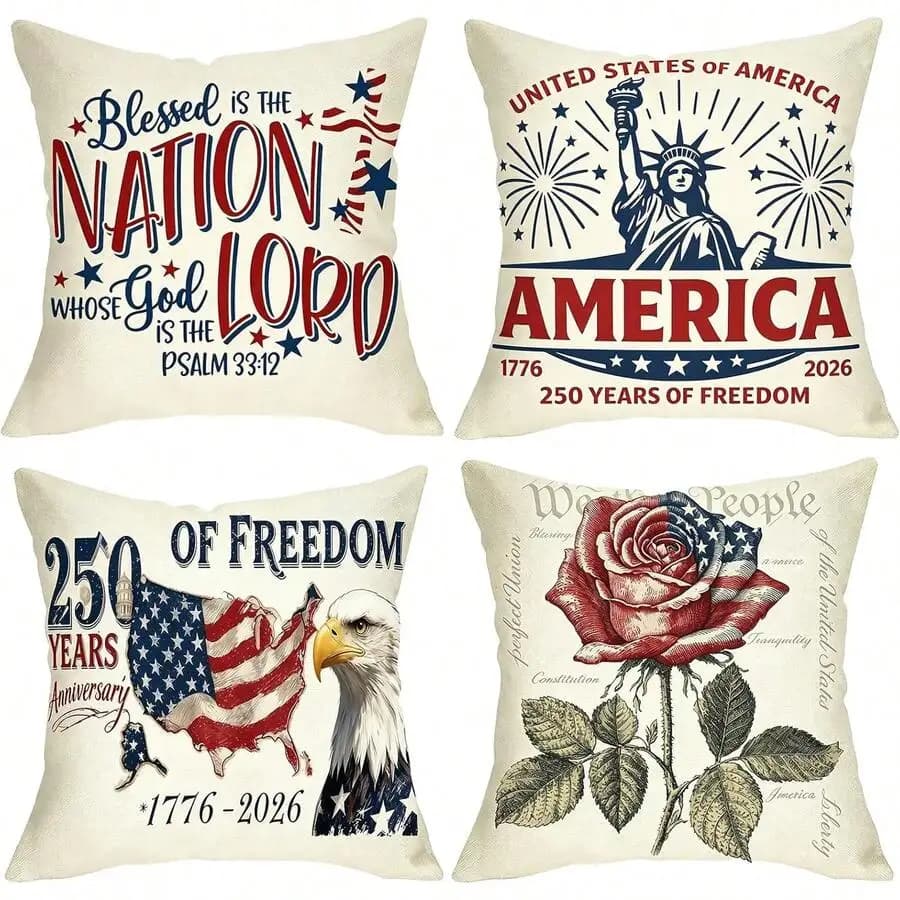 4pcs 18x18 Inch Patriotic American Flag Eagle Rose Decorative Pillow Covers For Home Sofa