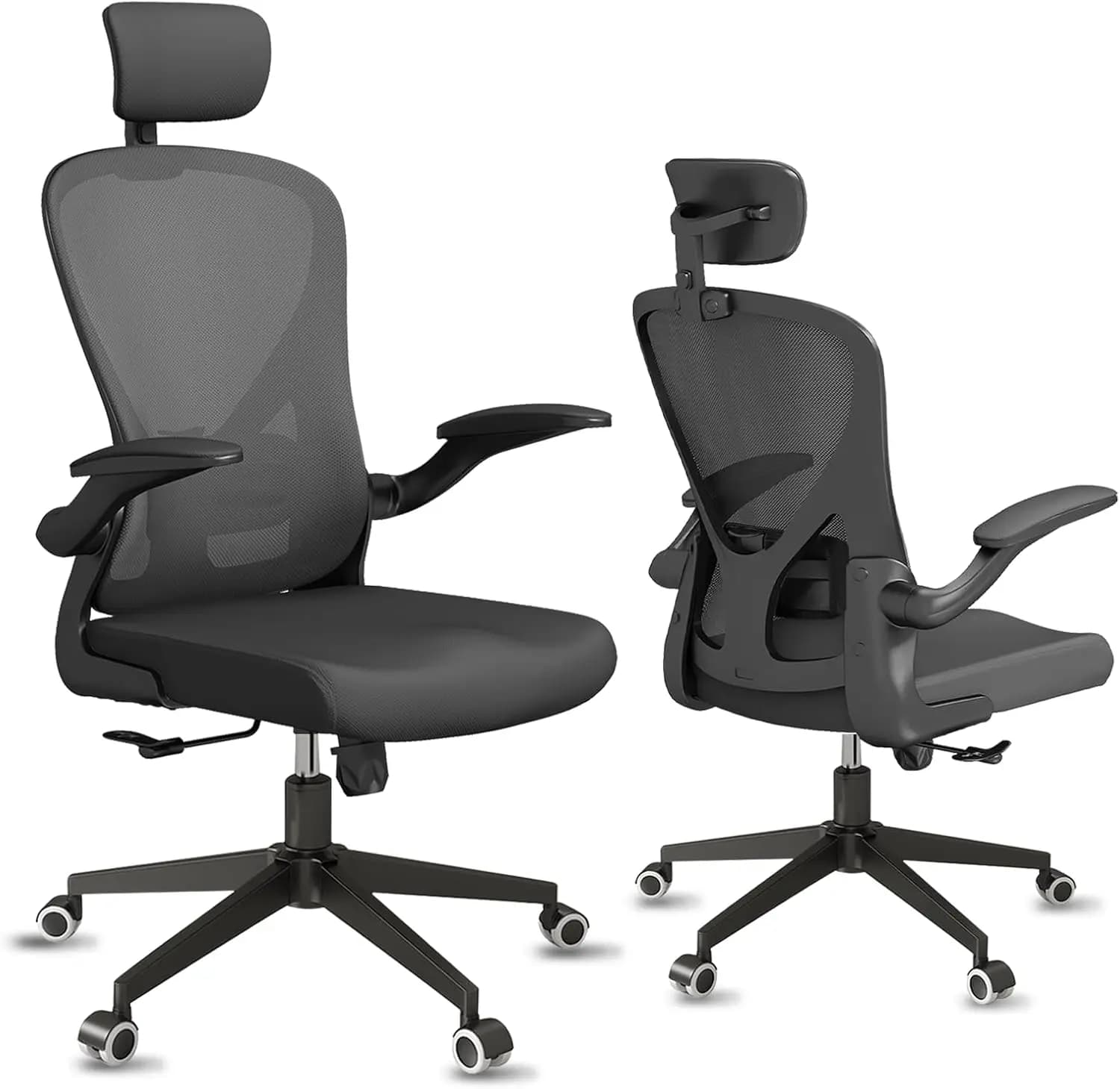 Sedia Ergonomica da Disegno per Scrivania Regolabile in Altezza, Sedia da Ufficio Regolabile con Supporto Lombare, Braccioli Ribaltabili e Poggiapiedi
