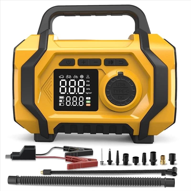 Gonfiatore per pneumatici con compressore d'aria portatile di classe, senza fili per pompa a sfera per auto Pompa ad aria 150PSI per pneumatici per auto, avvio di emergenza per bici Pow