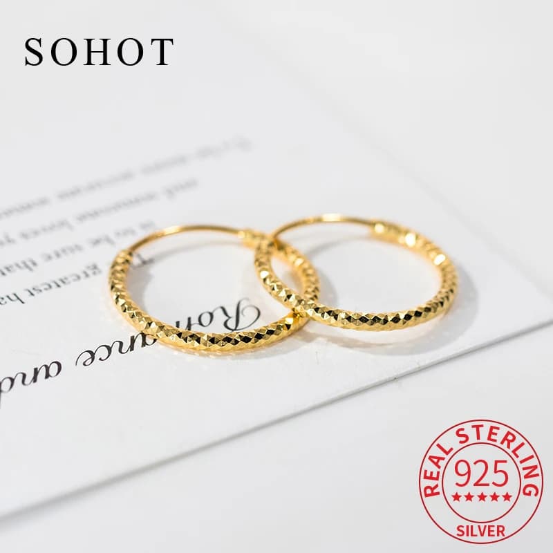 Orecchini a Cerchio Scintillanti in Argento Sterling 925 e Oro 18K per Donne, Gioielli Minimalisti OL, Accessori di Lusso Leggero