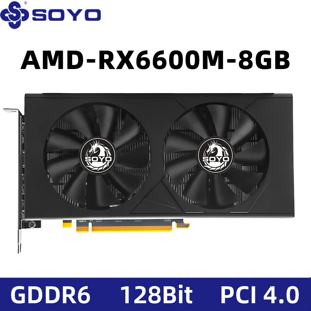 SOYO AMD Radeon RX6600M 8GB Graphics Card GDDR6 Memory 128Bit PCIE 4.0×8 8Pin HDMI-compatible DP for Desktop Gaming Computer