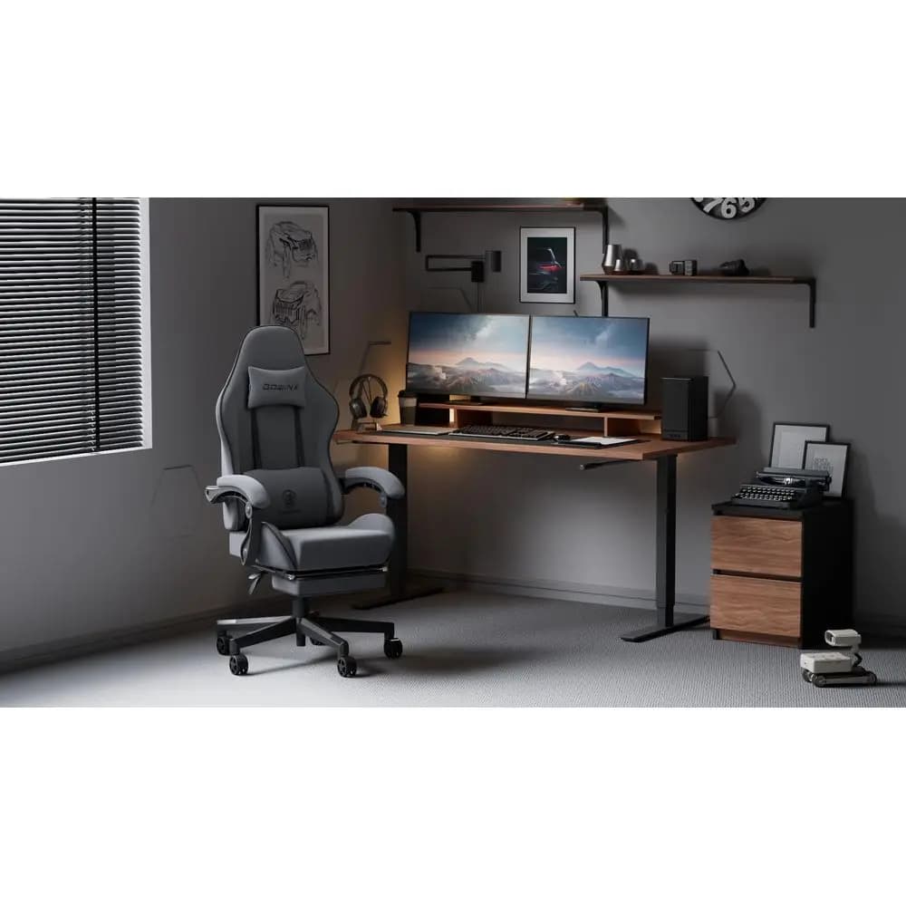 Sedia da Gaming in Tessuto con Cuscino a Molle Insacchettate, Sedia da Gioco con Massaggio e Poggiatesta, Sedia Ergonomica da Computer con Poggiapiedi