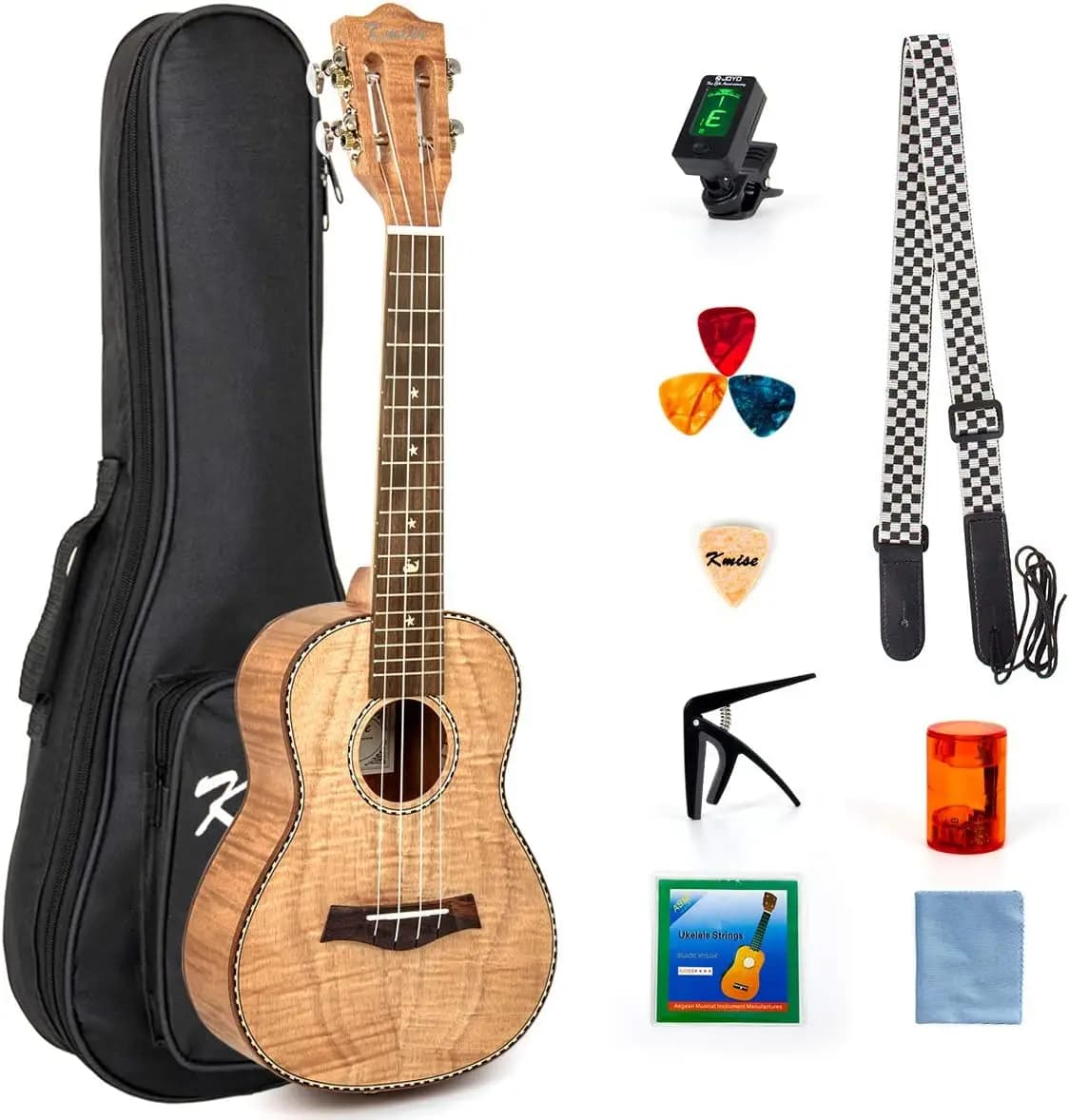 Concert Ukulele 23 Inches, Classical Headstock, Lightweight Okoume Body, Flame Finish, Complete Starter Kit for Adult Beginners & Kids: Includes Gig Bag, Tuner, Strap, Replacement Strings, Capo, Picks and More